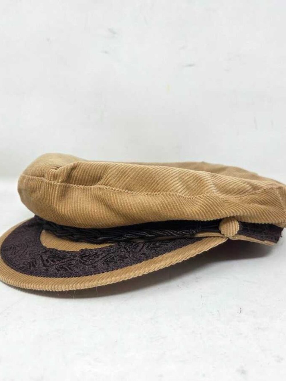 Vintage XL 7 5/8 Aegean Greek fisherman's cap hat in corduroy Made in Greece
